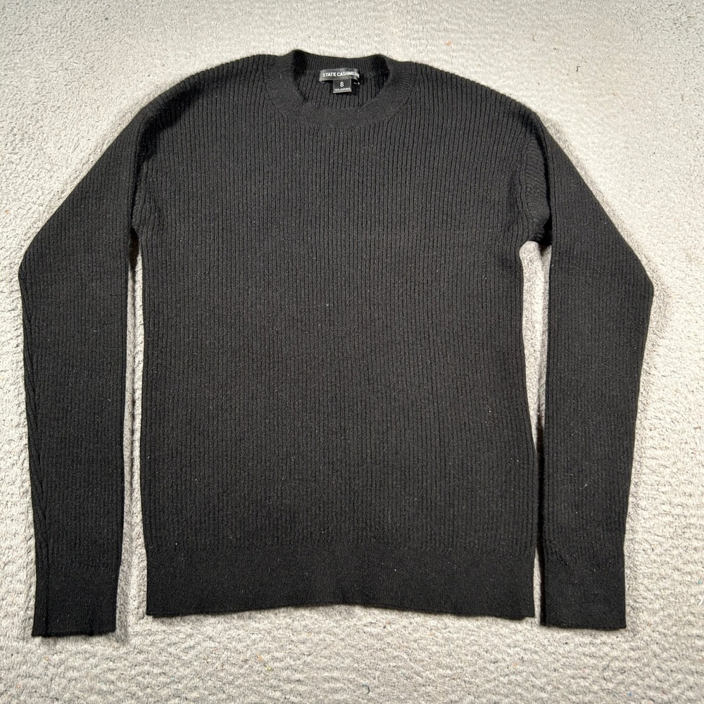 State Cashmere Sweater‎ Womens Small Black Ribbed Crew Neck Long Sleeve